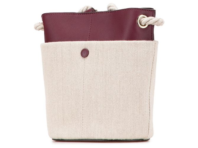 Borsa a secchiello Chloé Key beige e rosso scuro in pelle e lino Bordò - vista 2