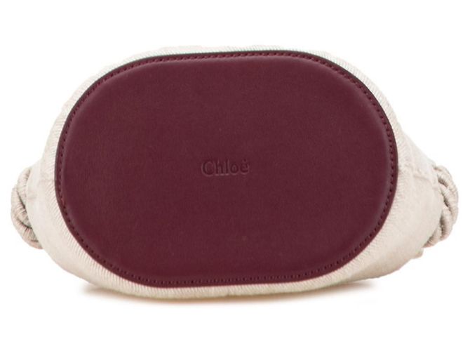 Borsa a secchiello Chloé Key beige e rosso scuro in pelle e lino Bordò - vista 3