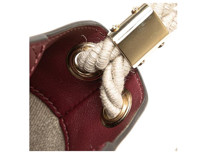 Borsa a secchiello Chloé Key beige e rosso scuro in pelle e lino Bordò - vista 5