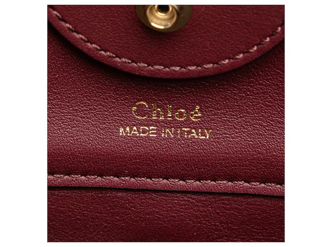 Borsa a secchiello Chloé Key beige e rosso scuro in pelle e lino Bordò - vista 7