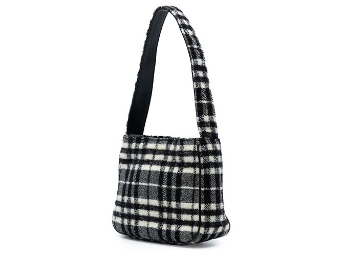 Burberry Schultertasche aus schwarzer Vintage-Check-Wolle - Ansicht 2
