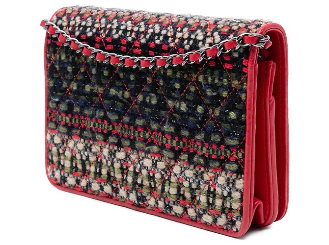 Wallet On Chain Chanel Rotes CC Gesteppte Tweed Geldbörse mit Kette - Ansicht 2
