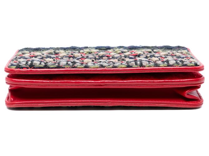 Wallet On Chain Chanel Rotes CC Gesteppte Tweed Geldbörse mit Kette - Ansicht 3