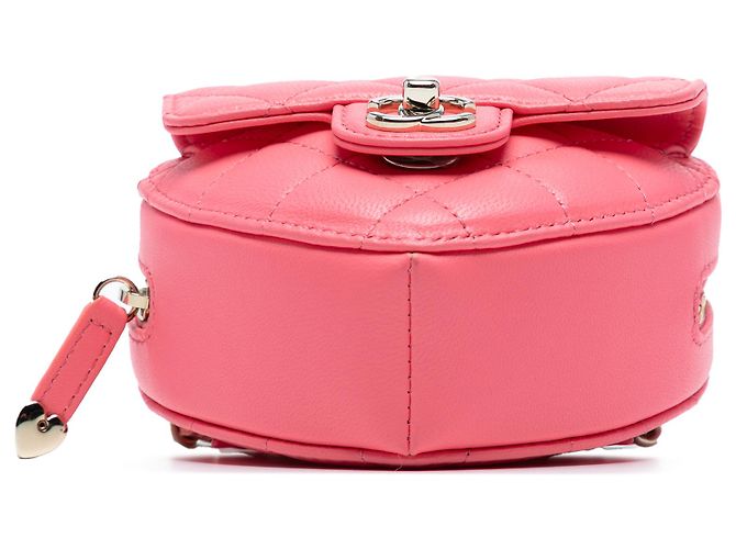 Chanel Mini CC em Couro de Corde Rosa em Forma de Coração Amoroso - vista 3