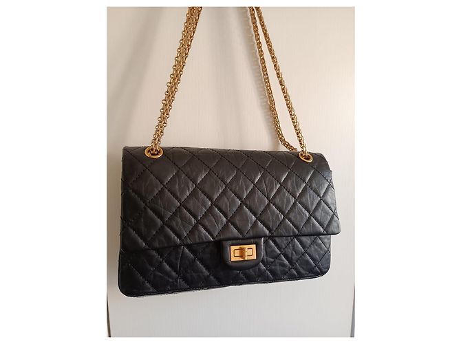 Borsa Chanel 2.55 in pelle di agnello nera con finiture oro Nero - vista 12
