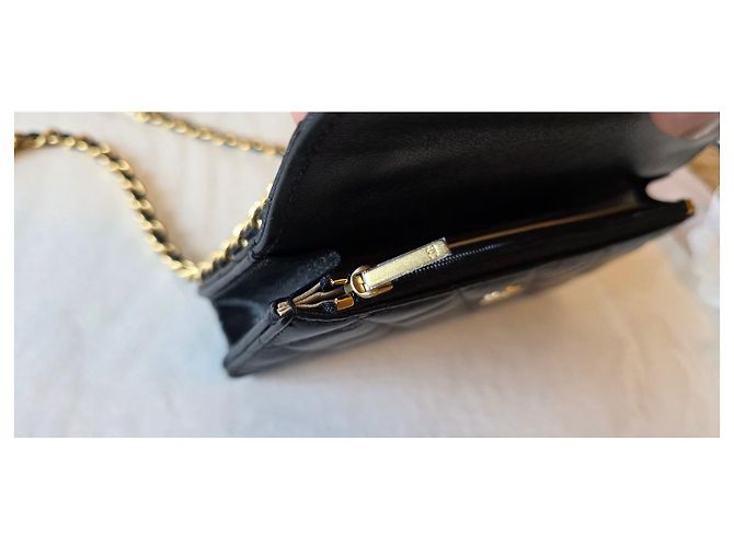 Wallet On Chain Chanel Mini billetera con cadena y soporte para teléfono. Negro - vista 15