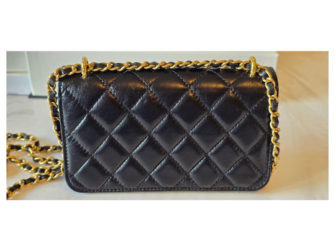 Wallet On Chain Chanel Mini billetera con cadena y soporte para teléfono. Negro - vista 8