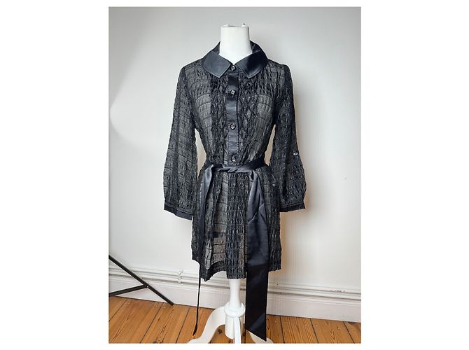 Trench coat trasparente vintage Courreges nero M - vista 14