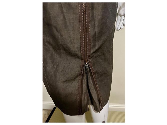 Escada Braunes Woll-/Leinenkleid mit Kontrastnähten - Ansicht 2