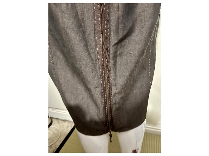 Escada Braunes Woll-/Leinenkleid mit Kontrastnähten - Ansicht 3