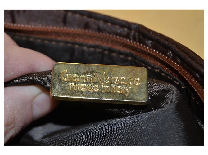 Borsa a mano Gianni Versace in tessuto marrone - vista 7