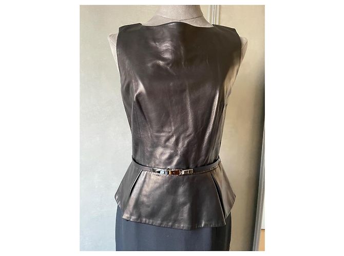 Vestido Dior de cuero lana y seda negro - vista 4