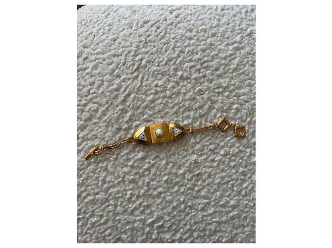 Bracciale Yves Saint Laurent in acciaio dorato con cristalli e perla D'oro - vista 8