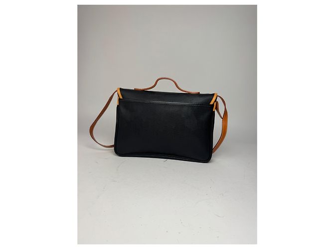 Sac à main en cuir vintage Courreges 2Way noir marron - vue 10