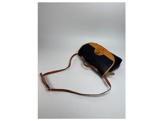 Sac à main en cuir vintage Courreges 2Way noir marron - vue 12