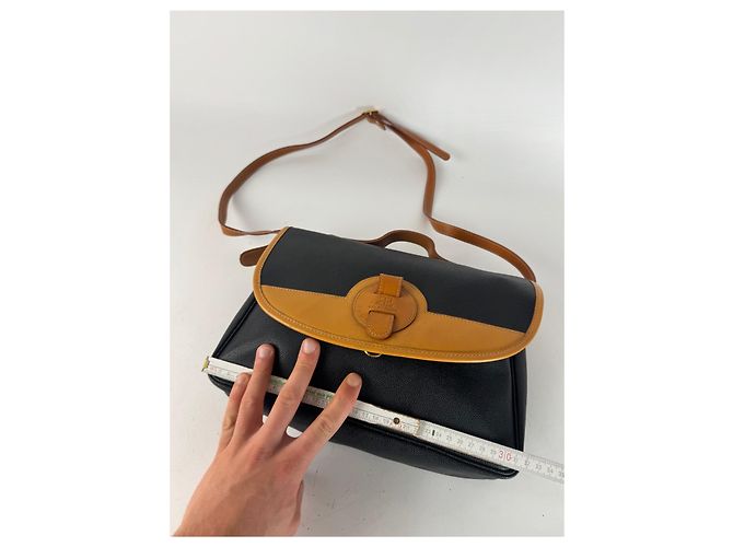 Sac à main en cuir vintage Courreges 2Way noir marron - vue 14