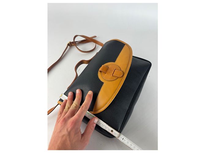 Sac à main en cuir vintage Courreges 2Way noir marron - vue 15