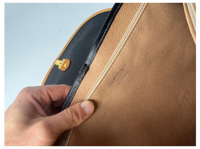Sac à main en cuir vintage Courreges 2Way noir marron - vue 3