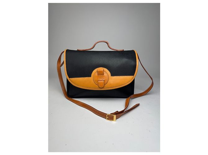 Sac à main en cuir vintage Courreges 2Way noir marron - vue 6