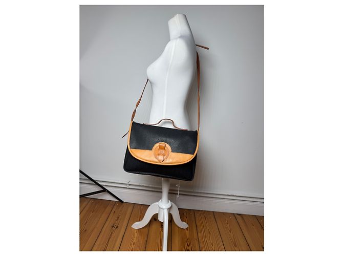 Sac à main en cuir vintage Courreges 2Way noir marron - vue 7