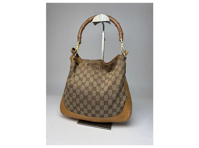 Bamboo Vintage Gucci Monogramm 2Way Bambus-Handtasche Beige - Ansicht 2