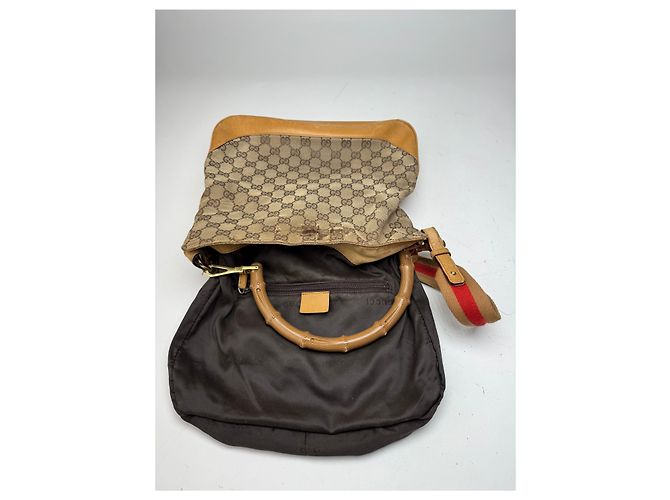 Bamboo Vintage Gucci Monogramm 2Way Bambus-Handtasche Beige - Ansicht 3