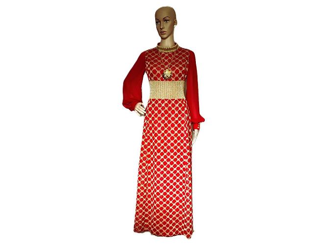 Abito lungo rosso in jersey e lurex oro Pierre Balmain - vista 2