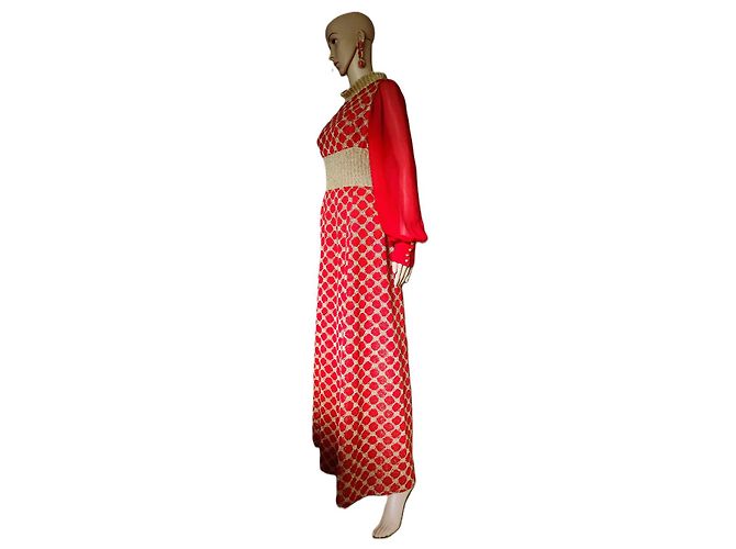 Abito lungo rosso in jersey e lurex oro Pierre Balmain - vista 3
