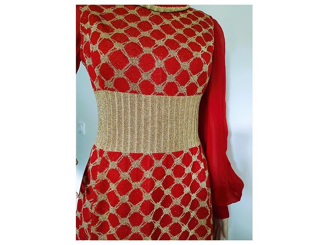 Abito lungo rosso in jersey e lurex oro Pierre Balmain - vista 4