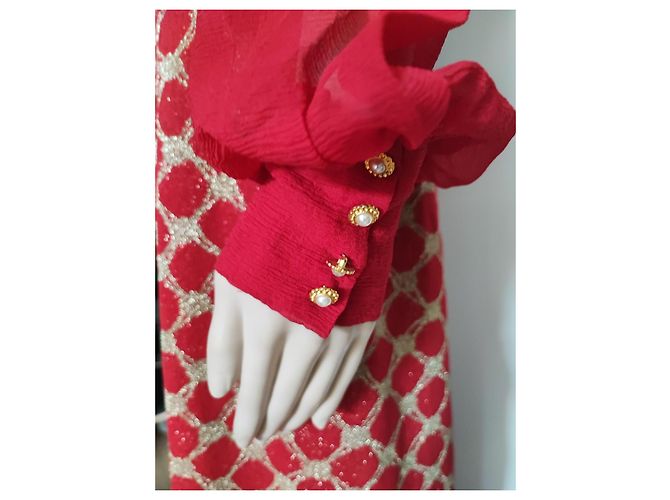 Abito lungo rosso in jersey e lurex oro Pierre Balmain - vista 6