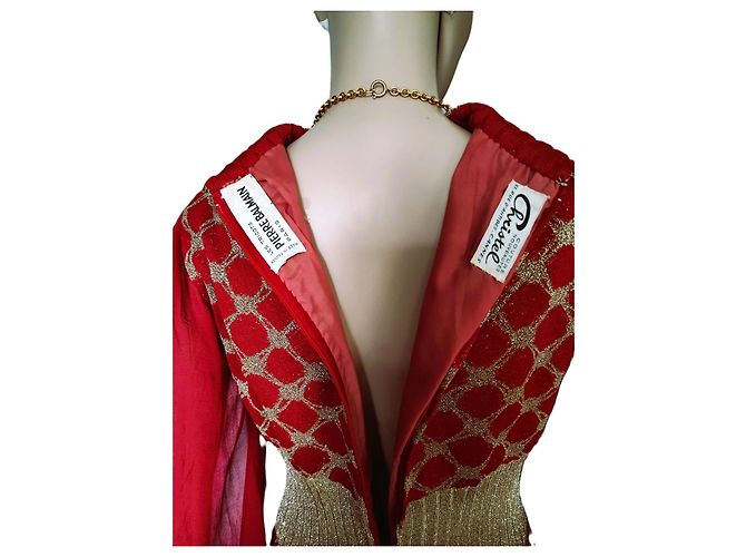 Abito lungo rosso in jersey e lurex oro Pierre Balmain - vista 7