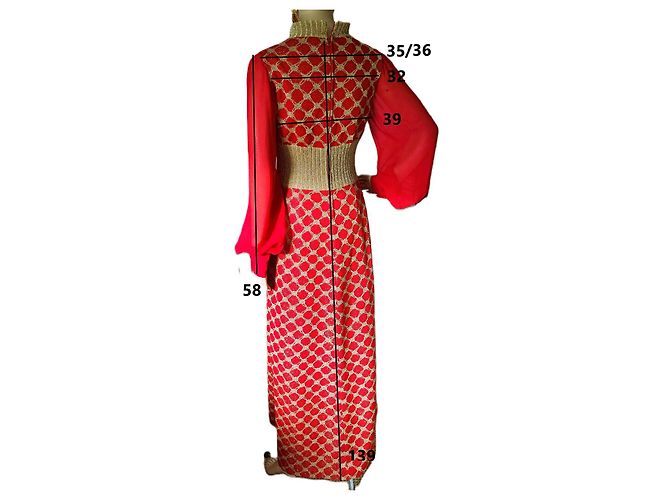 Abito lungo rosso in jersey e lurex oro Pierre Balmain - vista 8