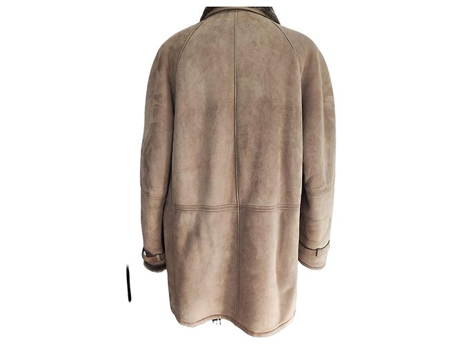 Autre Marque Lammfellmantel Taupe mit Lederbesatz - Ansicht 2