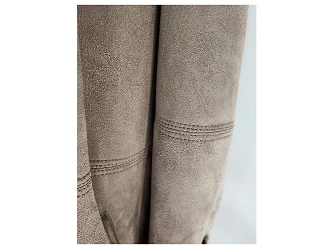 Autre Marque Lammfellmantel Taupe mit Lederbesatz - Ansicht 3