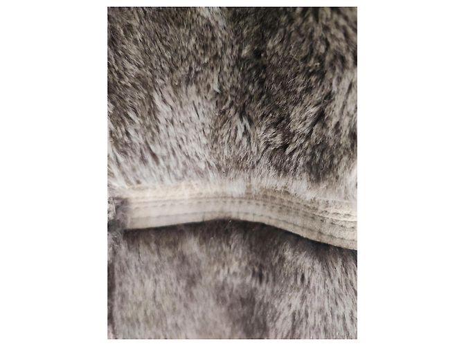 Autre Marque Lammfellmantel Taupe mit Lederbesatz - Ansicht 5