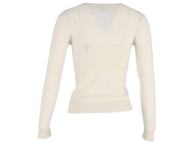 Theory Strickpullover mit V-Ausschnitt aus cremefarbener Wolle Weiß Roh - Ansicht 3