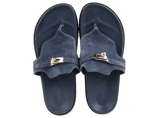 Kelly Sandali Hermès Empire in Pelle Scamosciata Blu - vista 3