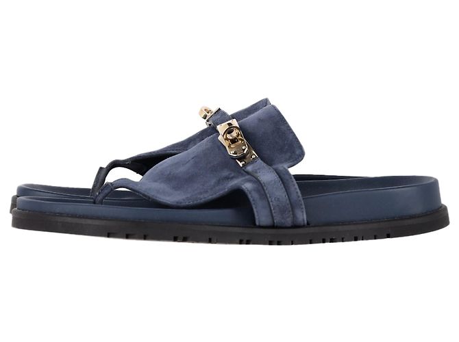 Kelly Sandali Hermès Empire in Pelle Scamosciata Blu - vista 4
