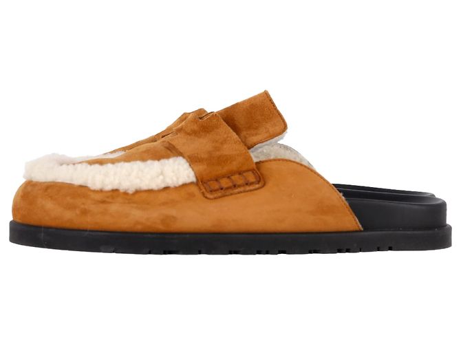 Mules Hermès Go in suede di capra marrone con fodera in shearling Rosso - vista 4