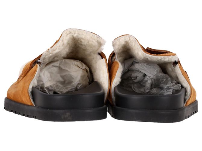 Mules Hermès Go in suede di capra marrone con fodera in shearling Rosso - vista 5
