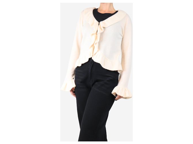 Autre Marque Cremfarbener Cashmere-Cardigan mit Rüschen - Größe M Roh - Ansicht 3