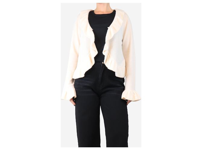 Autre Marque Cremfarbener Cashmere-Cardigan mit Rüschen - Größe M Roh - Ansicht 4