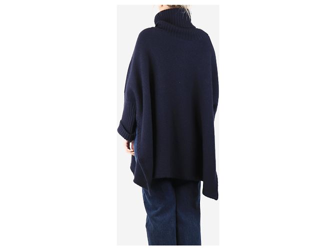 Crimson Navy blue oversized cashmere poncho - One size - view 2