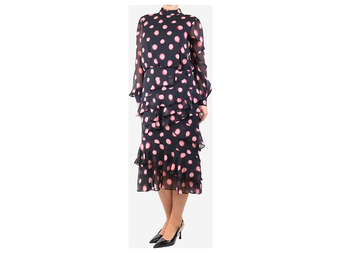Autre Marque Schwarzes Polka-Dot-Midi-Kleid mit Rüschen im Tie-Dye-Design - Größe UK 12 - Ansicht 3