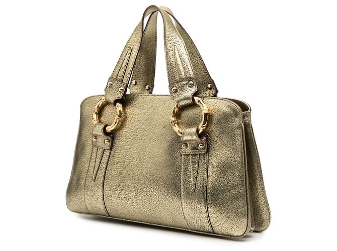 Bamboo Borsa a mano in pelle di vitello metallica dorata Gucci con metallo e bambù D'oro - vista 2