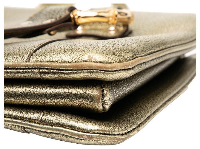 Bamboo Borsa a mano in pelle di vitello metallica dorata Gucci con metallo e bambù D'oro - vista 7