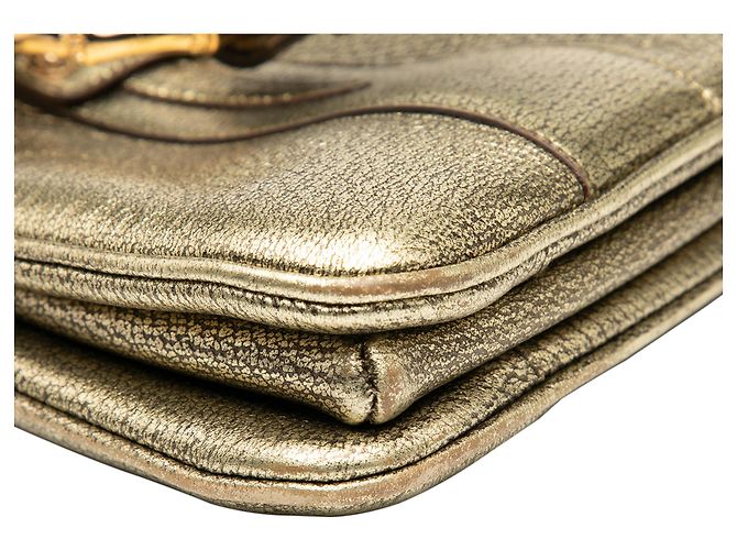Bamboo Borsa a mano in pelle di vitello metallica dorata Gucci con metallo e bambù D'oro - vista 8