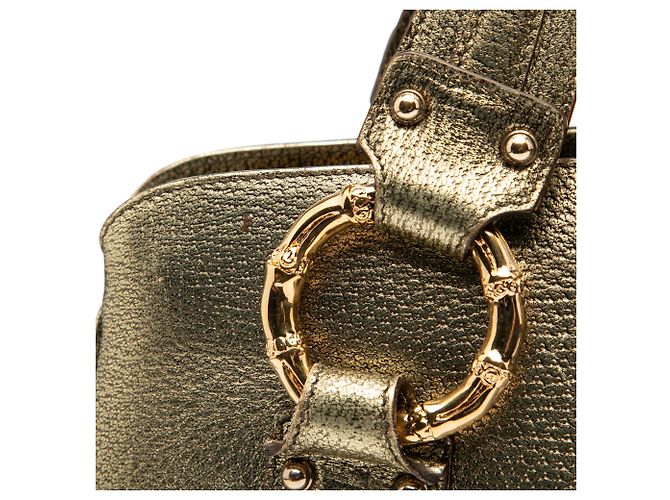 Bamboo Borsa a mano in pelle di vitello metallica dorata Gucci con metallo e bambù D'oro - vista 9