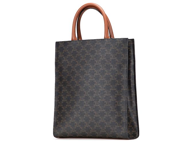 Céline Cabas vertical en toile enduite Triomphe petit modèle marron de Celine Marron foncé - vue 2