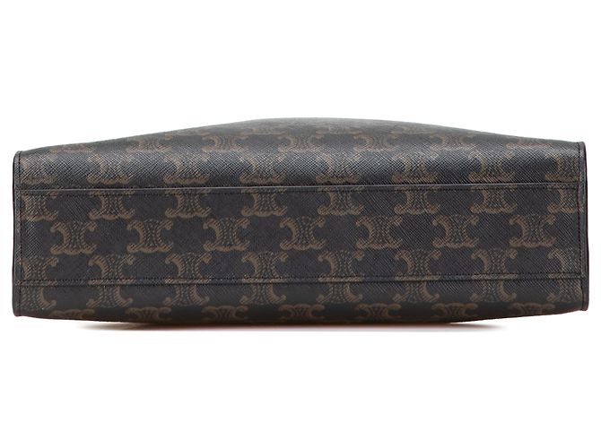 Céline Cabas vertical en toile enduite Triomphe petit modèle marron de Celine Marron foncé - vue 3